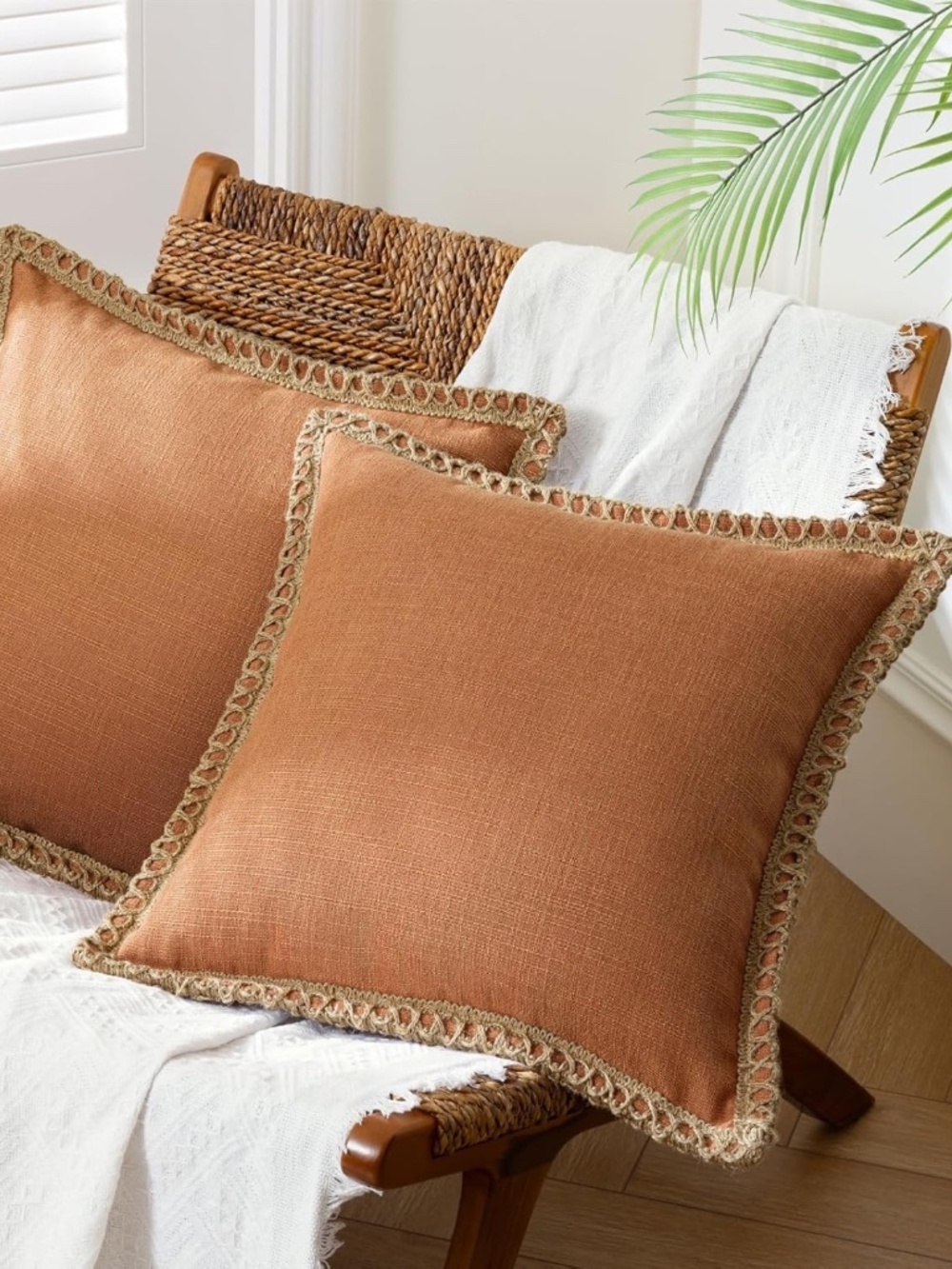 Phantoscope Orange Farmhouse Pillow Cover Linen Burlap Trim 18x18 NWOT